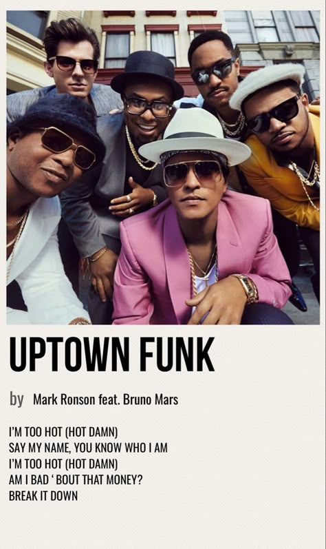 minimal poster of the song uptown funk by mark ronson feat. bruno mars Music Album Covers Bruno Mars, Bruno Mars Album Cover Poster, Bruno Mars Album Poster, Bruno Mars Album Cover Wallpaper, Bruno Mars Room Decor, Bruno Mars Aesthetic Poster, Bruno Mars Poster Vintage, Bruno Mars Posters, Bruno Mars Album Cover