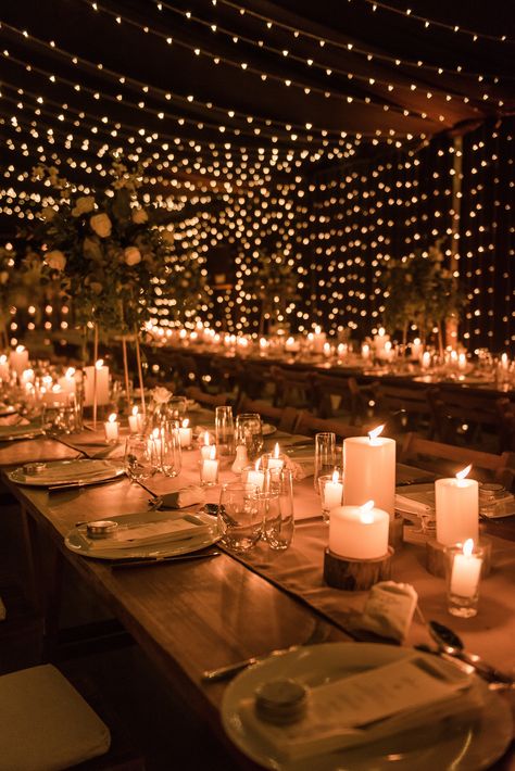 Romantic Wedding Setting, Candlelit Wedding, Candle Lit Wedding, Fairy Lights Wedding, Night Time Wedding, Wedding Reception Lighting, Forest Theme Wedding, Events Planner, Lights Wedding Decor