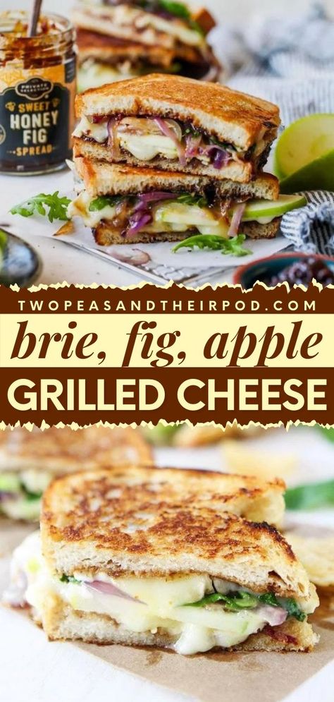 Brie, Fig, and Apple Grilled Cheese are best served with a warm bowl of soup. This comfort food recipe is so tasty and makes a great addition to your favorite Fall food recipes. Pin this! Apple Grilled Cheese Recipes, Apple Butter And Brie, Brie And Fig Grilled Cheese, Brie And Fig Jam Grilled Cheese, Fig Jam Grilled Cheese Sandwich, Fancy Grilled Cheese Brie, Fall Lunch Sandwich, Apple And Brie Grilled Cheese, Fig Grilled Cheese Sandwich