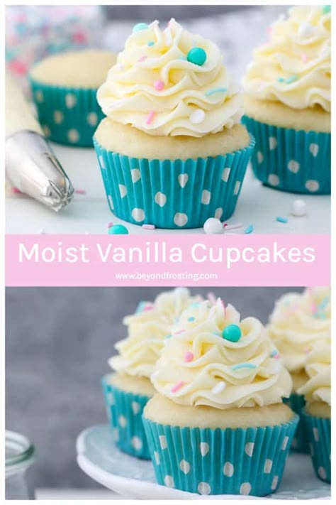 Perfect Cupcakes, Easy Vanilla Cupcakes, Moist Vanilla Cupcakes, Easy Cupcake Recipes, Vanilla Cupcake Recipe, Homemade Cupcakes, Torte Cupcake, Vanilla Buttercream Frosting, Vanilla Cake Recipe