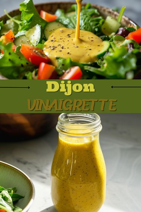 Dijon vinaigrette is a universal condiment that’s ideal for all your dressing needs. It's bright, tangy, garlicky, and made with just six ingredients! Italian Vinegarette Dressing, French Dijon Vinaigrette Dressing, Vegan Vinaigrette Dressing, Ranch Vinaigrette Dressing, Vinegrette Recipes Easy, Healthy Vinaigrette Recipes, Tomato Vinaigrette Dressing, Salad Dressings Recipes, Vinegrette Recipe