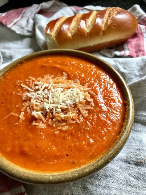 Copycat Panera Tomato Bisque Soup Recipe - One Hundred Dollars a Month Tomato Bisque Soup Recipe, Panera Tomato Soup, Panera Tomato Soup Recipe, Tomato Bisque Soup, Bisque Soup Recipes, Copycat Panera, Bisque Soup, Tomato Soup Recipe, Tomato Bisque