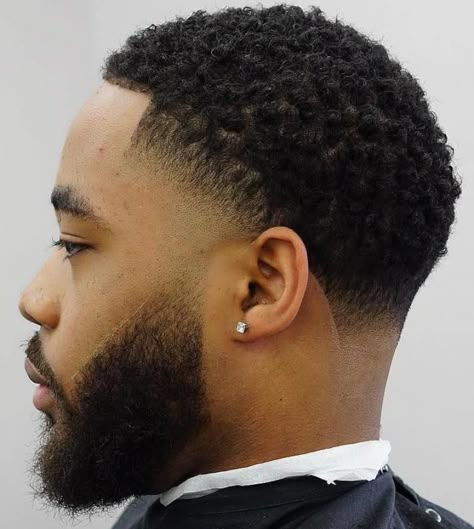 Curly Temple And Nape Fade Taper Fade Curly Hair, Black Hair Cuts, Taper Fade Haircut, Tapered Haircut, Black Men Haircuts, Black Men Hairstyles, Taper Fade, Mens Haircuts, Mens Haircuts Fade