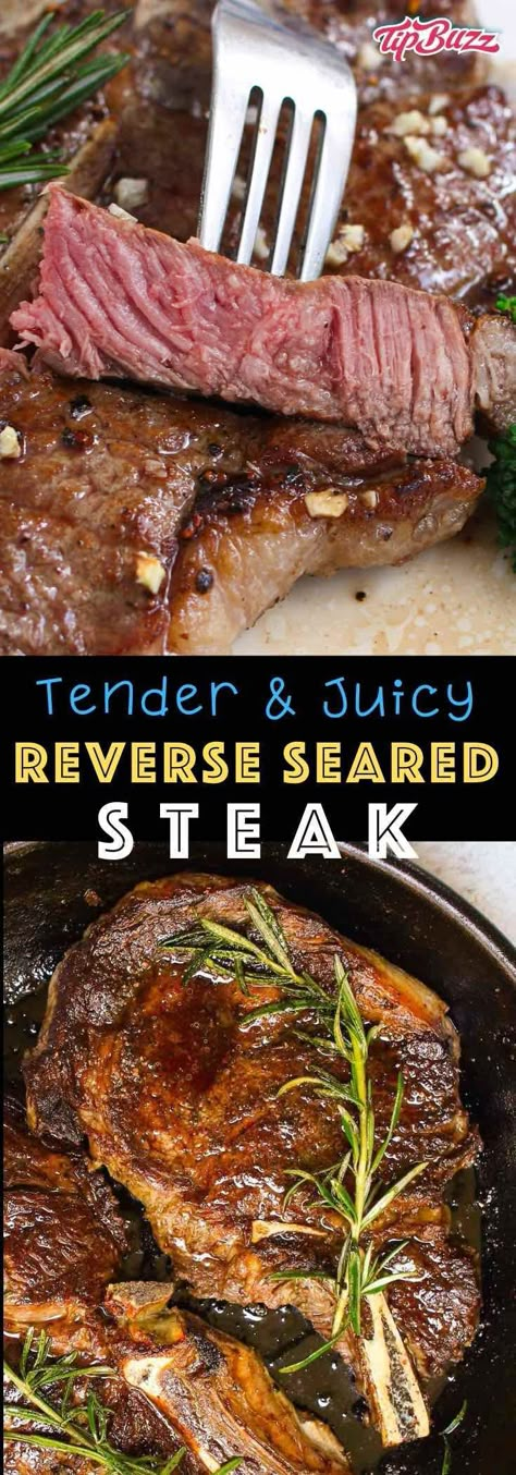 Reverse Sear a Steak - learn how to make the most tender and juicy steak using a reverse sear in the oven or on the grill #reversesear Cast Iron Steak Oven, Bacon Wrapped Filet Mignon, Steak Oven, Sear A Steak, Reverse Sear Steak, Sear Steak, Bacon Wrapped Filet, Steak In Oven, Pan Seared Steak