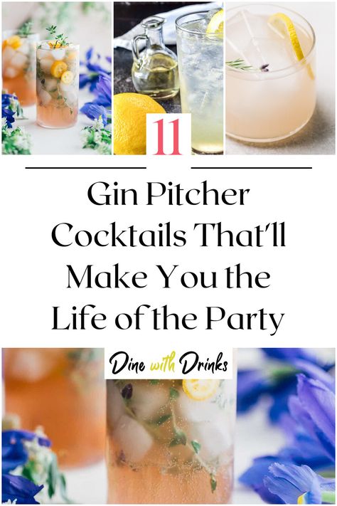 Collage of 4 gin pitcher cocktails. Pitcher Gin Cocktails, Fancy Gin Cocktails, High Tea Cocktails, Large Batch Gin Cocktails, Gin Batch Cocktails, Gin Bar Ideas Parties, Cocktail Pitcher Recipe, Game Night Cocktails, Alcoholic Drinks Gin