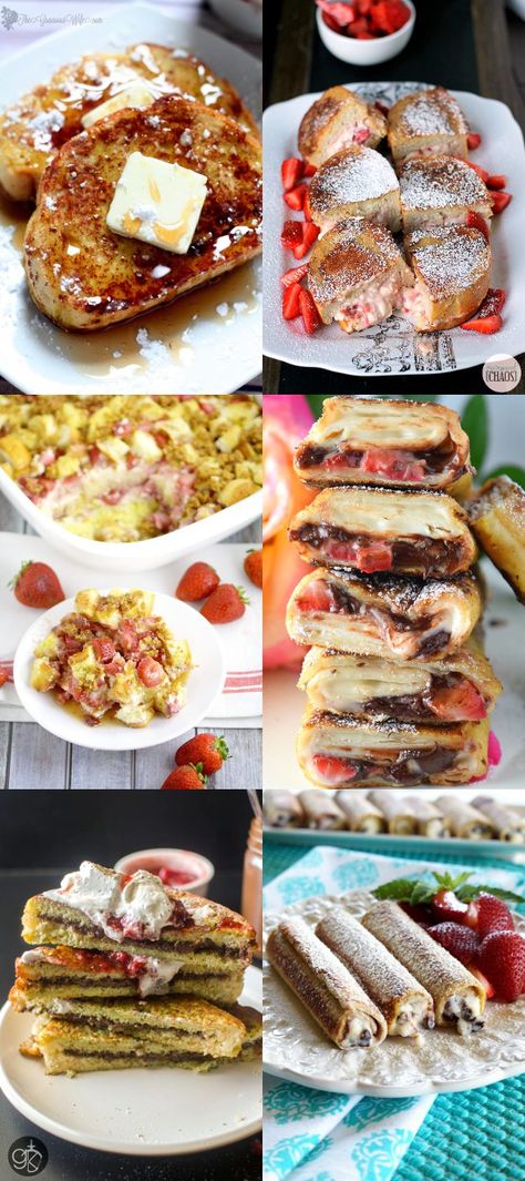 64 Unique French Toast Recipes to make your favorite breakfast even more delicious.  Over 60 amazing and Unique French Toast Recipes including sweet overnight casseroles, stuffed french toast, and more.  These variations are a great way to make an old favorite even more delicious! French Toast Rolls Recipe, Unique French Toast, French Toast Recipes, Stuffed French Toast, Classic Breakfast, Roll Recipes, Filling Food, Delish Recipes, French Toast Recipe