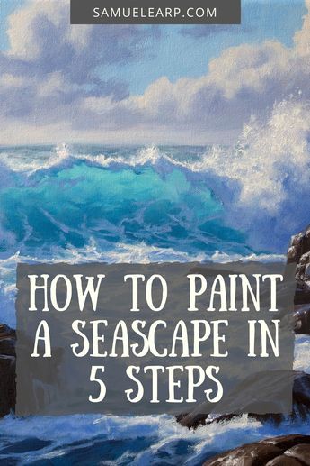 Ocean Landscape Painting, Ocean Art Painting, Ocean Waves Painting, Spongebob Painting, Seascapes Art, Beginners Painting, Beach Art Painting, Landscape Painting Tutorial, Canvas For Beginners