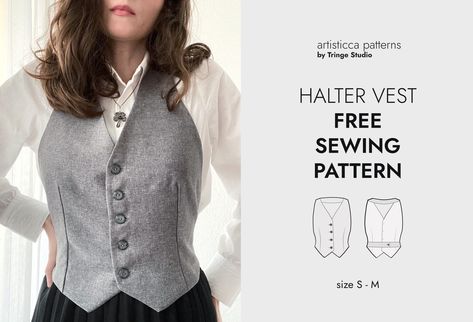 Halter Vest – Free Sewing Pattern Woman Vest Pattern, Easy Vest Sewing Pattern, Sewing Patterns Y2k, Womens Vest Pattern Free Sewing, West Pattern Sewing, Denim Vest Pattern Sewing, Free Waistcoat Pattern, Waistcoat Pattern Free, How To Sew A Vest