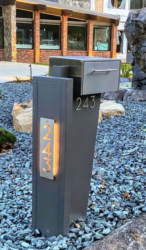 Gallery - The Mailbox Doctor Lighted Mailbox Ideas, Contemporary Mailboxes Modern, Modern Mail Boxes, Fabrication Metal Projects, Lighted Mailbox, Mail Boxes Ideas, Modern Mailbox Ideas, Mailbox Curb Appeal, Modern Mailbox Diy