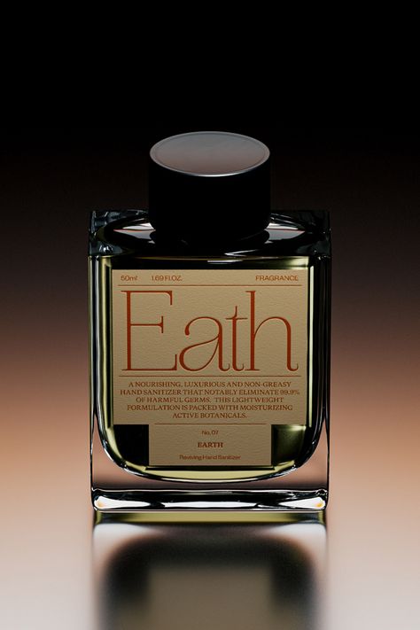 Eath fragrant hand sanitizer package design by Han Gao - Fivestar Branding Agency Is A Design and Branding Agency. This Work Belongs to The Accredited Artist and Is Curated For Inspiration Only #frangrancepackaging #packaging #luxurypackaging #packagedesign #cosmeticpackaging #skincarepackaging Fragrance Packaging, Perfume Bottle Design, Perfume Packaging, Perfume Design, Perfume Brands, Beauty Packaging, Creative Packaging, Cosmetic Packaging, Fragrance Design