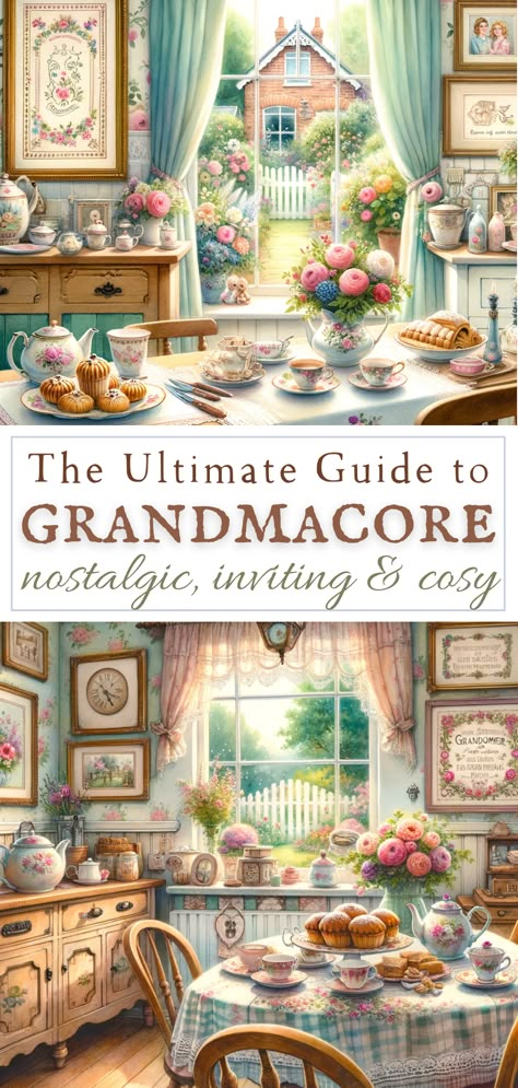 Grandmacore: Rediscovering the Charm of Yesteryears - Makyla Creates Granny Cottage Ideas, Cozy Grandma Living Room, Granny Home Aesthetic, Granny Core House, My Interior Design, Granny Core Decor, Granny Decor Style, Cottage Grandmacore House, Grandma Core Home Decor