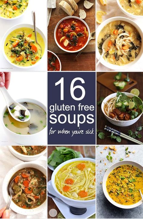 16 Gluten Free Soups for When You're Sick - The ultimate list of simple, nourishing, and comforting soup recipes to make when you're sick | robustrecipes.com Gluten Free Soup Recipes, Dairy Free Soup Recipe, Gf Soups, Gluten Free Soups, Gluten Free Soup Recipes Glutenfree, Dairy Free Soup, Gf Food, Gluten Free Meals, Best Gluten Free Recipes