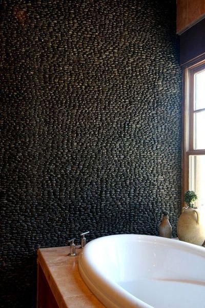 Black Pebble Tile, Pebble Backsplash, Pebble Wash, Pebble Tile, Black Pebbles, Charcoal Black, Shower Floor, Bathroom Flooring, Tile Bathroom