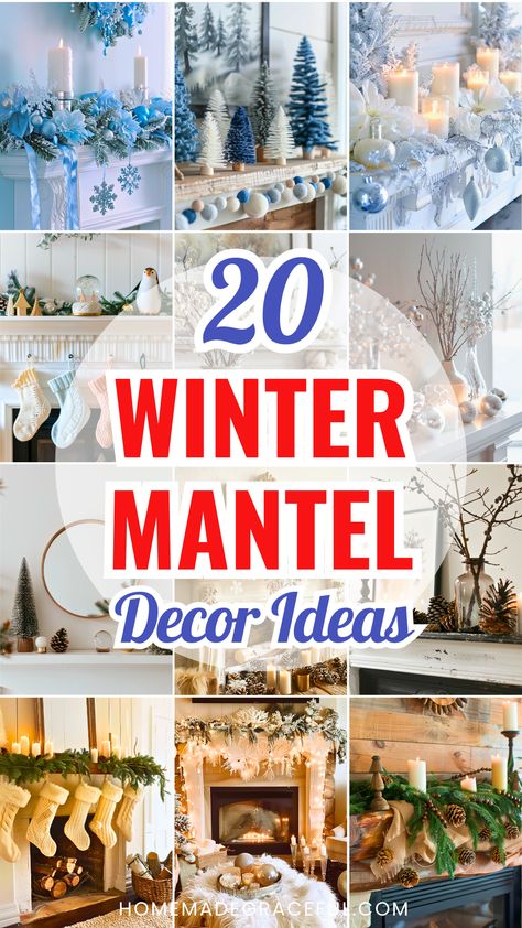 Elevate your fireplace with these 20 stunning winter mantel decorating ideas. From cozy farmhouse styles with rustic garlands to sleek modern designs featuring white candles and metallic accents, there’s something for every aesthetic. Create natural charm with pinecones and greenery, or embrace DIY projects for a personalized touch. Perfect for after-Christmas transitions, January decor, and adding a cozy winter vibe to any space. Diy Fireplace Decor Ideas, Mantel Winter Decorating Ideas, Snowman Mantel Decorating Ideas, Over Mantel Decorating Ideas, Mantel Greenery Decorating Ideas, January Mantle Ideas, Winter Decor For Mantle, Antique Fireplace Mantels Decor, Winter Hearth Decor