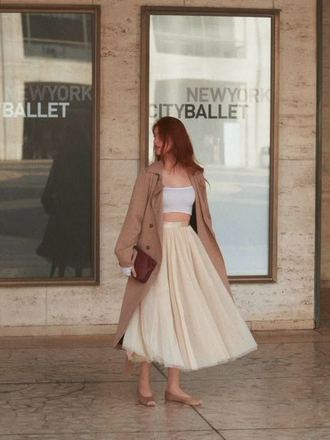 The Balletcore Aesthetic Has Gone Viral—Here's What It Is | Who What Wear UK Midi Skirt Outfits, Ballet Inspired Fashion, Satin Slip Skirt, Sheer Maxi Skirt, Ballet Core, London Street Style, Mesh Skirt, Up Girl, 2024 Fashion