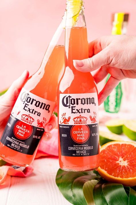 Turn a bottle of Corona into an extra cute, fruity cocktail. Corona Beer Cocktails, Beer Cocktail Recipes, Sunrise Cocktail, Orange Drink, Fun Summer Drinks, Beer Cocktail, Hey Bartender, Beer Drinks, Mix Drinks