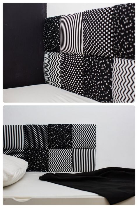 Black and White Square Fabric Upholstered Wall Panels Tiles Headboard Tiles Headboard, Decor Wall Panels, Modern Home Bedroom, Headboard Fabric, Headboard Cushion, Collage Decor, Dorm Decor Ideas, Headboard Bedroom, Fabric Tiles