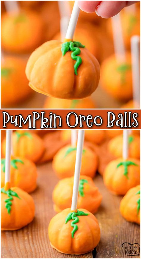 PUMPKIN OREO BALLS - Butter with a Side of Bread Hallowine Party, Halloween Oreo Balls, Pumpkin Cake Balls, Fall Baby Shower Food, Cookies Cream Cheese, Oreo Balls Recipe, Pumpkin Balls, Charcuterie Appetizers, Thanksgiving Desserts Table