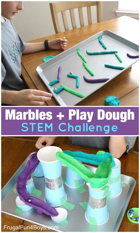 Marbles and Play Dough STEM Challenges - Two ways to tinker with these simple materials! Dough Crafts, Kindergarten Stem, Steam Ideas, Preschool Stem, Stem Ideas, Stem Challenge, Steam Activities, Stem Steam, Stem Challenges