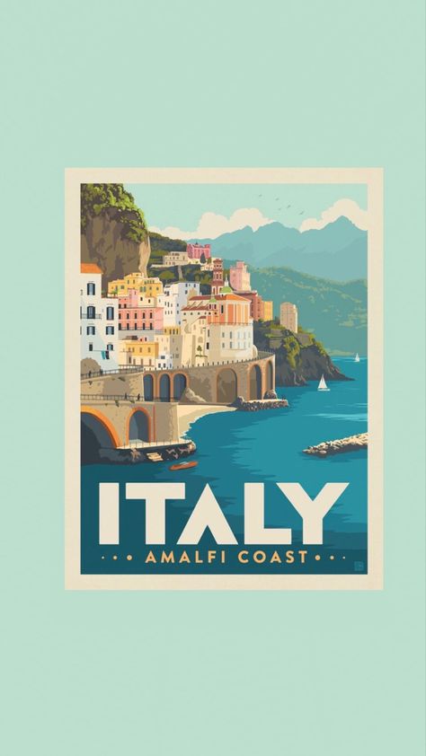 #italy #wallpaper #art #aesthetic Amalfi Coast Poster, Posters Italy, Art Aesthetic Vintage, Italy Wallpaper, Italian Wallpaper, Italy Amalfi Coast, Italy Amalfi, Italy Poster, Aesthetic Posters