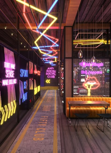 Neon Interior Design, Korean Bar, Sport Bar Design, Arcade Bar, Gaming Lounge, Bar Deco, Game Cafe, Sport Bar, Nightclub Design