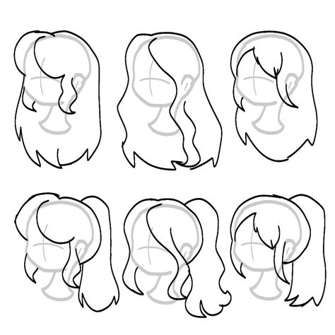 Oc Bases Poses Female, How To Draw Gacha Hair, How To Draw Cute Hair, Body Base Poses Reference Female, Hair Idea Drawing, Drawing Bodies Female, Chibi Sketch Hair, Chibi Hair Female, Art Base Hair