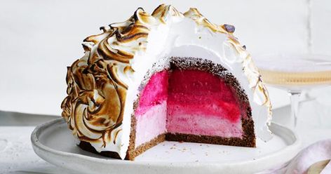 Cherry bombe Alaska recipe with gingerbread | Gourmet Traveller Biscotti Al Cacao, Baked Alaska, Raspberry Sorbet, Keto Recipe, Chocolate Ice Cream, Cake Flour, Ice Cream Cake, Vegetarian Chocolate, Cream Cake