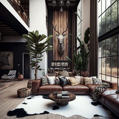 Safari Theme Living Room Decor, African Living Room Ideas Modern, Animal Interior Design, South African Homes Interior Design, Afro Centric Living Room, Luxury African Decor, African Contemporary Decor, Living Room African Style, Interior Design African Style