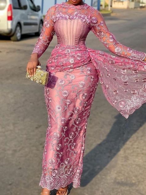 Latest Lace Styles, Pink Evening Gowns, Nigerian Lace Styles Dress, Nigerian Lace Styles, African Lace Styles, Lace Gown Styles, African Print Dress Designs, Lace Dress Styles, African Lace Dresses