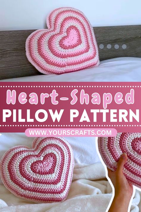 5 Unique Free Crochet Pillow In Different Shapes Patterns - Yours Crafts Crochet Candy Heart Pillow, Free Heart Pillow Crochet Pattern, Heart Pillow Crochet Pattern Free, Throw Pillow Crochet Pattern Free, How To Crochet A Heart Pillow, Crochet Neck Pillow Free Pattern, Crochet Couch Pillows, Crocheted Pillows Pattern Free, Crochet Heart Pillow Free Pattern