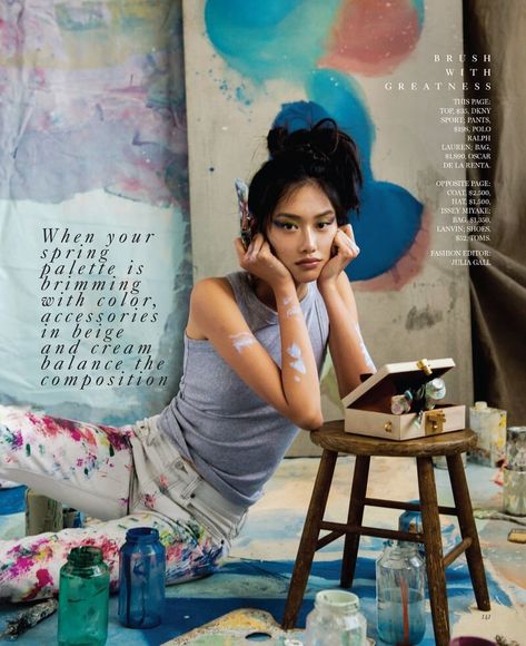 Jessie Li for Marie Claire US March 2020 Canvas Photoshoot, Jessie Li, Creative Art Studio, Canvas Blank, Painter Photography, Art Studio Inspiration, Senior Sunday, Painters Studio, Art Photoshoot