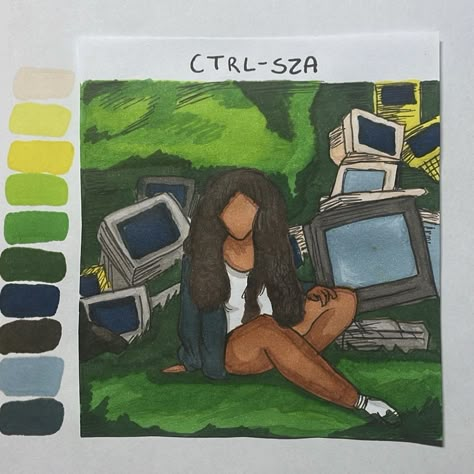 Sza Ctrl Painting, Sza Singer Painting Easy, Sza Ctrl Drawing, Cool Album Covers To Draw, Drawings Of Album Covers, Sza Album Painting, Sza Album Cover Drawing, Brent Faiyaz Album Cover Painting, Paintings Of Album Covers