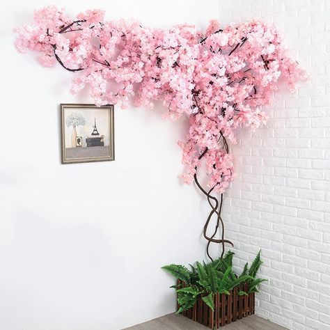 Pink Cherry Blossom Trees, Big Artificial Flowers for Wedding, Silk Flowers with Branches, Fake Plants for Gardens - Floor-to-Ceiling Decoration Background Walls - Cherry Tree Artificial Flowers For Wedding, Artificial Cherry Blossom Tree, Pink Cherry Blossom Tree, Cherry Blossom Wall Art, Cherry Blossom Painting, Cherry Blossom Trees, Flowers For Wedding, Decoration Background, Garden Floor