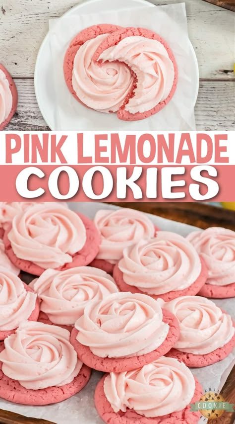 Pink Lemonade Cookies, Lemonade Cookies, Halloween Breakfast, Lemon Frosting, Pink Food, Summer Cookies, Lemon Flavor, Sweet Snacks Recipes, Delicious Snacks Recipes