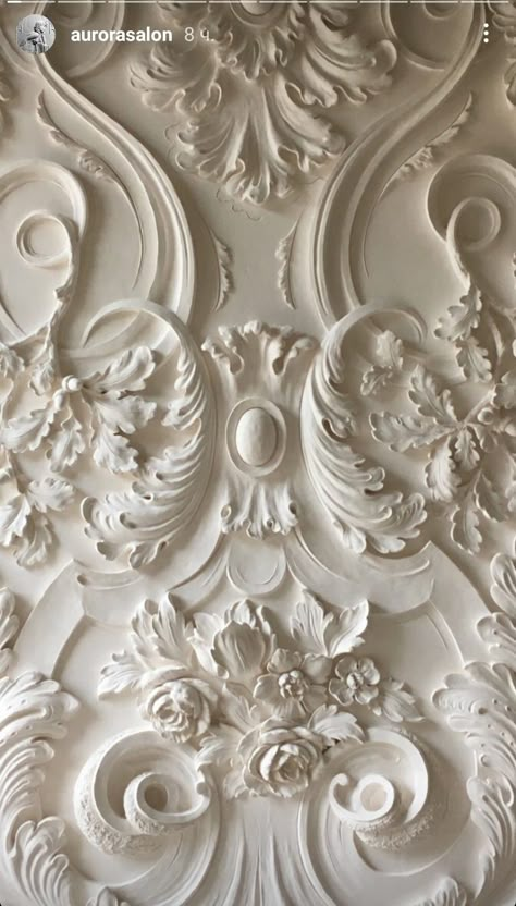 Hellenic Aesthetic, Feature Wall Ideas, Baroque Sculpture, Rococo Aesthetic, Ceiling Interior, Rococo Interior, White Molding, Wallpaper Vinyl, Sculpture Design