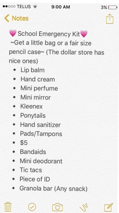 Emergency Bag For Middle School, High School Kit, Cute Lockers For Middle School, School Routines For High School, Mini Bag For School, School List Highschool, Preparing For Middle School, Period Kits For High School, Mini Emergency Kit For Her