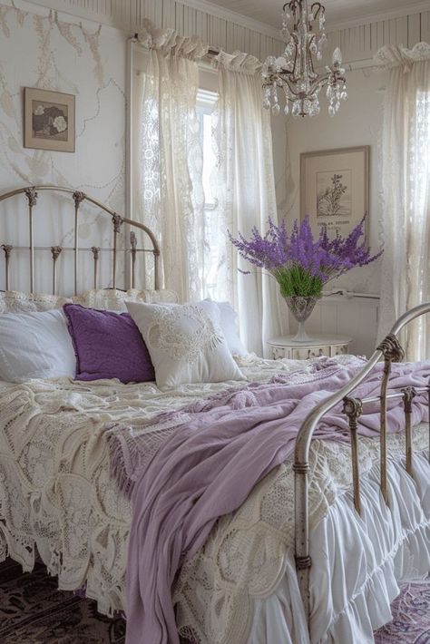 Vintage Master Bedrooms Decor, Purple Girly Things, Lavender Bedrooms, Lavender Boho Bedroom, Lavender Bedroom, Lavender Room, Bedroom Purple, Purple Bedroom, Purple Rooms