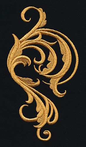 Embroider this swirling flourish design in rich golden thread (or any other color you like) to create fanciful garb, everyday fashions, and stunning decor! Gold Machine Embroidery, Royal Embroidery Design, Sermeh Embroidery, Golden Embroidery Design, Golden Thread Embroidery, Swirl Embroidery, Unique Embroidery Designs, Machine Embroidery Designs Monogram, Goldwork Embroidery