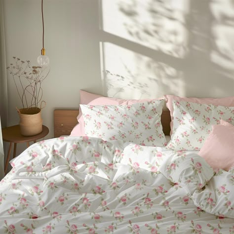 Designing a floral bedroom or dorm room? Then this pink flower bed set is a perfect match for your floral bedding!  ♥ BEDDING OPTIONS This cottagecore floral bedding set comes with the option to purchase just the pink floral comforter or duvet cover in your choice of twin, twin xl, queen, or king size (depending on which option you select between comforter and duvet), as well as the option to add on the matching 2 coquette pillowcases. 1.  Comforter only in bed size of your choice 2. Duvet cover Floral Bed Aesthetic, Cute Aesthetic Bedding, Floral Bed Spread, Pink Floral Duvet Cover, Pink Flower Bedding, Cute Bedding Sets, Cute Bed Spreads, Pink Flower Bed, Pink Floral Comforter