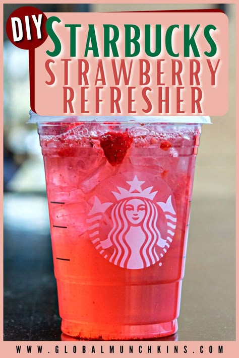 Starbucks Strawberry Refresher, Strawberry Refresher, Starbucks Strawberry Acai Refresher, Strawberry Acai Refresher, Starbucks Hacks, Diy Starbucks, Starbucks Strawberry, Starbucks Drinks Diy, Strawberry Acai