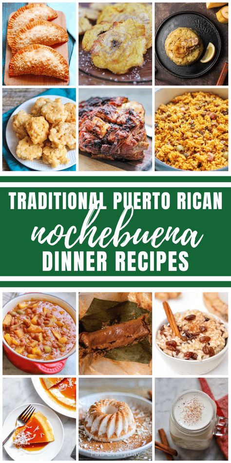 A menu for a traditional Puerto Rican Christmas dinner (recetas para Nochebuena). Click or visit FabEveryday.com if you’re looking for Puerto Rican Christmas food, Noche Buena food ideas (a Nochebuena menu and a Noche Buena food list). I hope this article on Nochebuena food helps you to create your own Puerto Rican feast and new family traditions for Christmas! Christmas Dinner Puerto Rican, Puerto Rican Easter Dinner, Latino Christmas Food, Puerto Rican Traditions, Puerto Rican Finger Foods, Puerto Rican Thanksgiving Food, Latin Christmas Dinner, Mexican Christmas Food Ideas, Dominican Christmas Dinner