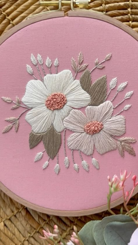 Anna • Calvillo Creations • Embroidery Artist on Reels | NEEDTOBREATHE · The Heart Embroidery On Pink Fabric, Embroidery Hacks, Cotton Dress Pattern, Smocking Tutorial, Simple Hand Embroidery, New Neutrals, Simple Hand Embroidery Patterns, Hand Beaded Embroidery, Textile Art Embroidery