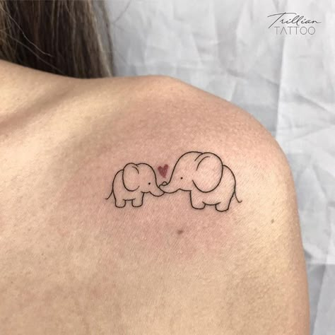 First Grandchild Tattoo, Couple Elephant Tattoo, Simple Line Elephant Tattoo, Cute Elephant Tattoos For Women, Simple Elephant Tattoos For Women, Elephant Matching Tattoos, Elephant Tattoos Mother Daughter, Maching Tattoos Mother Daughter, Mother Daughter Tattoos Elephant