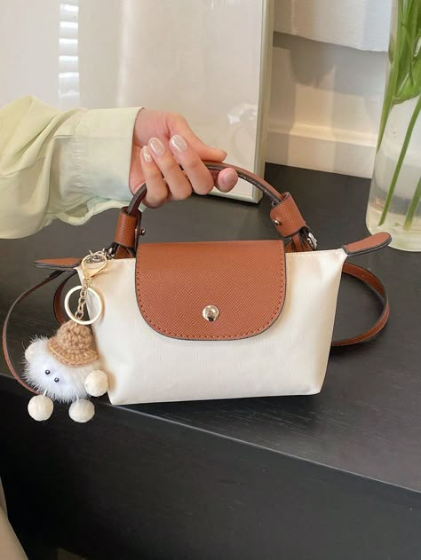 Two Tone Square Bag With Bag Charm Kawaii Square Bag For Everyday Use, Casual Bags With Bow, Shein Mini Bag, Kawaii Everyday Bag, Mini Longchamp Bag, Tiny Purses Mini Bag, Longchamp Pouch, Longchamp Bag Outfit, Polene Bag