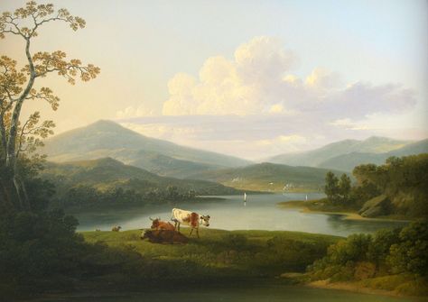 American Landscape Paintings of the 19th Century | Living in The ... Green Dinning Room, Green Grass Wallpaper, Couch Painting, Pastoral Art, Painting A Landscape, American Pastoral, Grass Wallpaper, Hudson River School, American Landscape