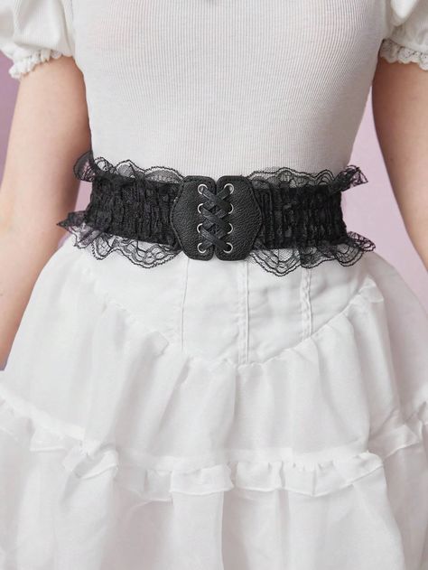 ROMWE J-Fashion 1pc Women Lace Trim Elastic Wide Belt, For Dress Decoration | SHEIN USA Belt For Dress, Shein Finds, Dress Decoration, Kawaii Goth, Wide Belt, J Fashion, Pastel Goth, Women Lace, Belted Dress