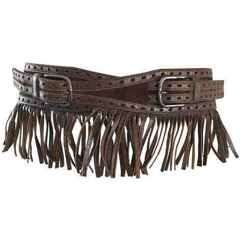 Yves Saint Laurent Belt, Saint Laurent Belt, Cowboy Accessories, Yves Saint Laurent Paris, Fringe Belt, Fringe Clothing, Double Buckle Belt, Boho Belt, Brown Fringe