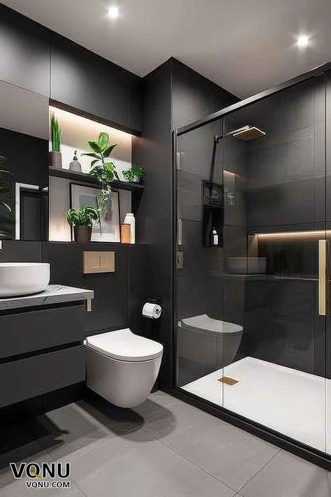 15 Stunning Bathroom Designs to Inspire Your Next Remodel – VQNU Interior Design Luxury Modern, Black Modern Bathroom, Best Bathroom Paint Colors, Neutral Bedroom Design, Bathroom Interior Design Luxury, Bathroom Lighting Ideas, Small Bathroom Paint, Modern Greenery, Lush Plants