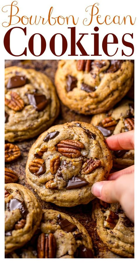 Rum Cake Cookies, Kentucky Desserts, Bourbon Pecan Cookies, Brown Butter Bourbon, Cookies With Brown Butter, Bourbon Cookies, Butter Bourbon, Pecan Chocolate, Baker By Nature