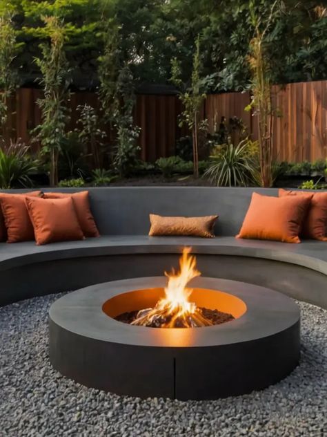 10 Captivating Backyard Fire Pit Ideas: Elevate Your Style - Homezillo Fire Pit Garden Ideas, Chiminea Fire Pit, Steel Decor, Backyard Fire Pit Ideas, Contemporary Fire Pit, Fire Pit Garden, Green Backyard, Sunken Fire Pits, Modern Fire Pit